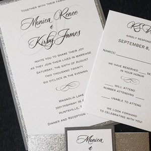 Glitter Wedding Invitation, Silver Glitter Wedding Invitation, Silver Wedding Invitation, Wedding Invitation, SAMPLE or DEPOSIT Listing image 5