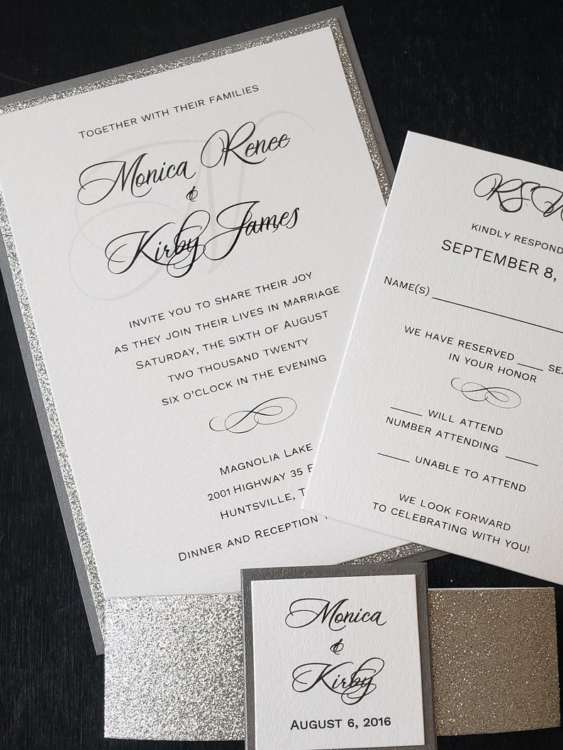 Glitter Wedding Invitation, Silver Glitter Wedding Invitation, Silver Wedding Invitation, Wedding Invitation, SAMPLE or DEPOSIT Listing image 5