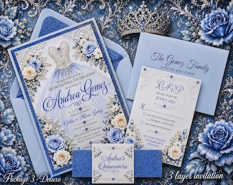 PRINTED Quinceañera Glitter Invitations
