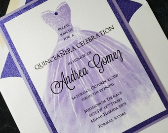 Purple Glitter Quinceañera Invitations, Mis Quince Años