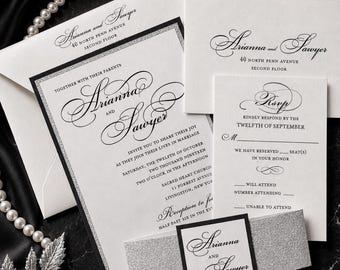 Black, White and Silver Wedding Invitations