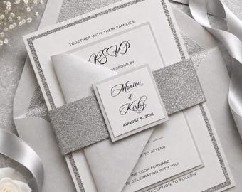 Silver Glitter Wedding Invitations
