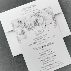 25th Silver Anniversary Invitation, Silver Floral Anniversary Invitation, Generic Sample Available