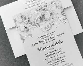 Silver Floral 25th Anniversary Invitation