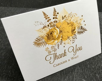 Thank You Cards, 50th Gold Anniversary Invitation, Gold Floral Anniversary Invitation