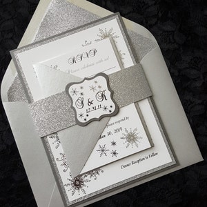 Winter Wonderland Foil Invitation, Silver Foil Wedding Invitation, Snowflake Invitation, Foil Wedding Invitation. SAMPLE or DEPOSIT Listing image 1