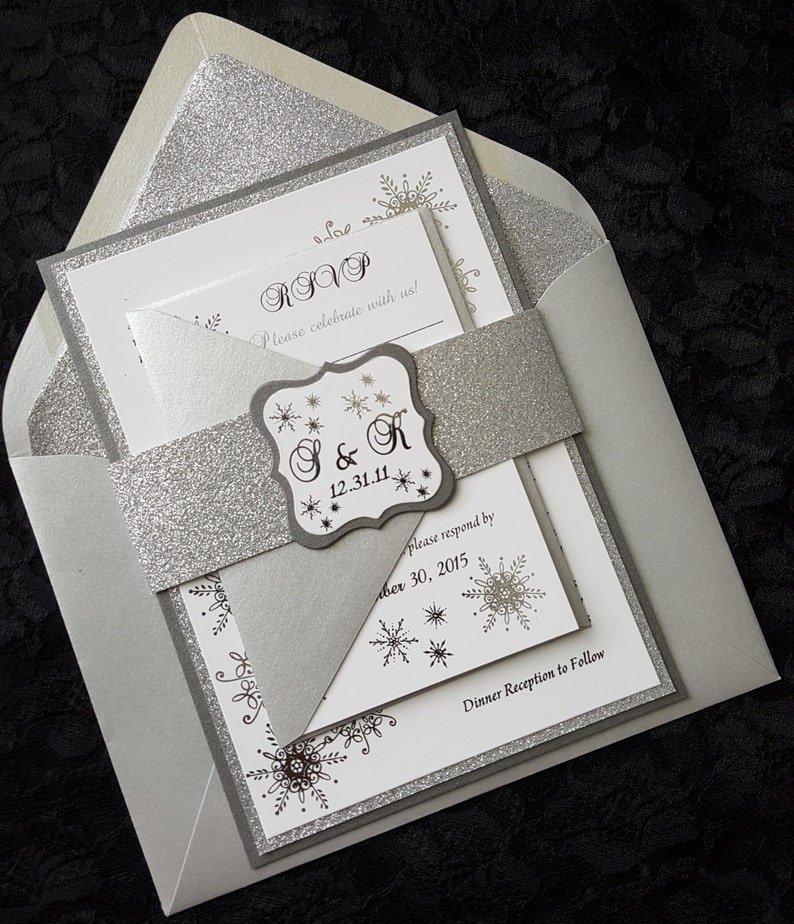 Winter Wonderland Foil Invitation, Silver Foil Wedding Invitation, Snowflake Invitation, Foil Wedding Invitation. SAMPLE or DEPOSIT Listing image 1