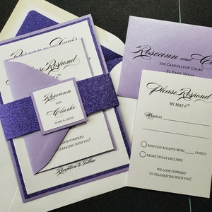 Purple Glitter Wedding Invitation, Purple Wedding Invitation, Elegant Wedding Invitation, Wedding Invitation, SAMPLE or DEPOSIT Listing