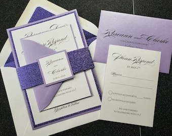 Purple Glitter Wedding Invitation, Purple Wedding Invitation, Elegant Wedding Invitation, Wedding Invitation, SAMPLE or DEPOSIT Listing