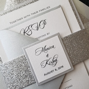 Glitter Wedding Invitation, Silver Glitter Wedding Invitation, Silver Wedding Invitation, Wedding Invitation, SAMPLE or DEPOSIT Listing image 4