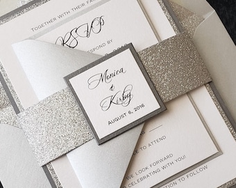 Silver Glitter Wedding Invitations