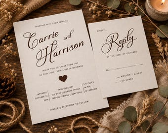 Rustic Heart Wedding Invitation Set, Simple Country Style