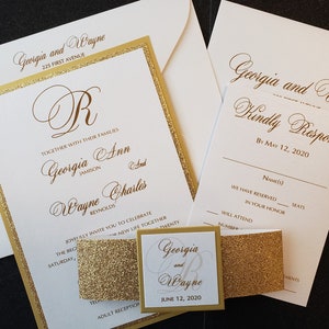 Gold Glitter Wedding Invitation,  50th Wedding Anniversary, Gold and White Wedding Invitation, Glitter Wedding Invitation