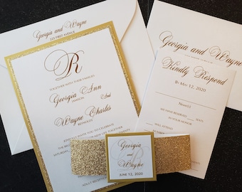 Gold Glitter Wedding Invitation,  50th Wedding Anniversary, Gold and White Wedding Invitation, Glitter Wedding Invitation