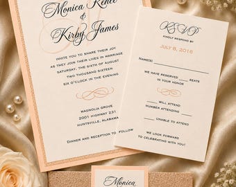 Peach and Rose Gold Glitter Wedding Invitations