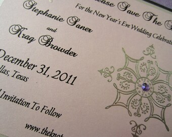 Metallic Snowflake Save The Date Sample, Silver and Black Invitation, Elegant, Classic, Traditional, Formal Invitation