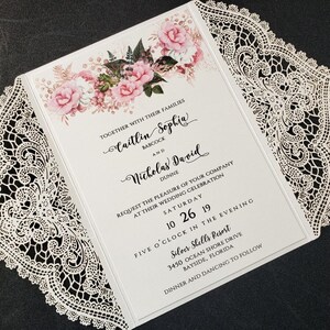 Blush & Cream Lace Floral Wedding Invitation, Floral Wedding Invitation, Garden Invitation, Blush Pink Invitation, SAMPLE or DEPOSIT Listing image 2