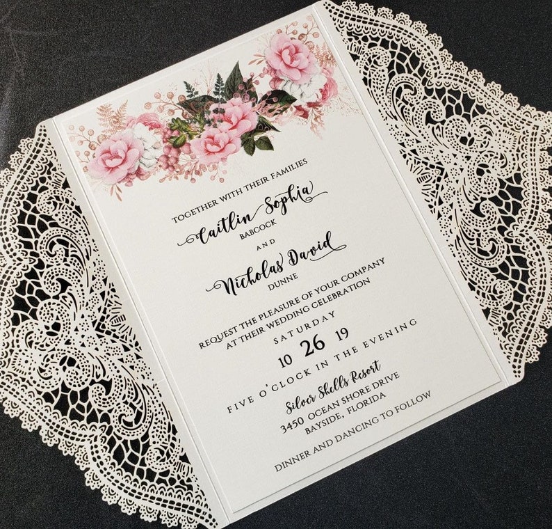 Blush & Cream Lace Floral Wedding Invitation, Floral Wedding Invitation, Garden Invitation, Blush Pink Invitation, SAMPLE or DEPOSIT Listing image 2