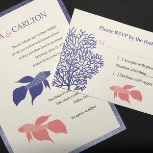 Tropical Fish Wedding Invitation, Aquarium Wedding, Destination Wedding, Island Wedding, Navy and Blush, GENERIC SAMPLE or DEPOSIT listing
