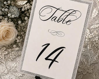 Silver Glitter Wedding Table Number Cards