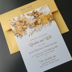 50th Gold Anniversary Invitation, Gold Floral Anniversary Invitation, Generic Sample Available