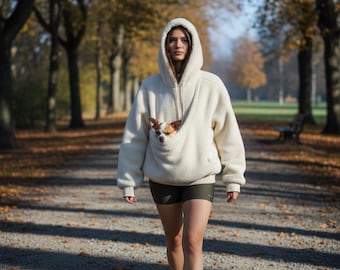 Hoodie met draagtas voor kleine honden en katten, comfortabele fleece draagtas voor huisdieren