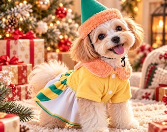 Weihnachts-Hundekleid mit Hut, festliches Weihnachtsoutfit für kleine Hunde und Katzen