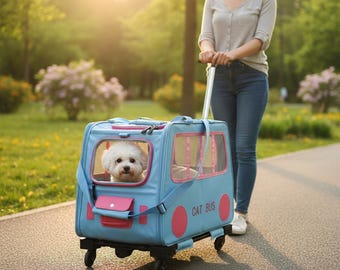 Rolling Cat Bus Pet Carrier, Airline Approved Wheeled Travel Bag (Foldable)