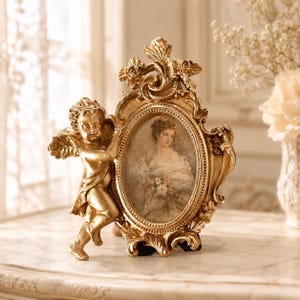 Vintage Gold Cherub Picture Frame, Rococo Antique Photo Frame, French Baroque Decor, Romantic Wedding Gift, Elegant Home Decoration