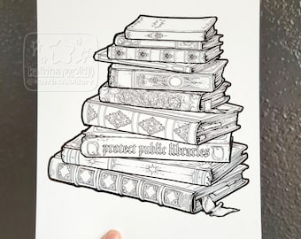 Protect Public Libraries Book Stack B&W Giclée Fine Art Print | Bookish | BookTok | Library Prints