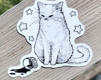 Kaffee Katze Vinyl Aufkleber | Wasserabweisend UV-Beständig | Verschmitzten Katzen | Geschenke für Katzenmenschen | Witzige Sticker