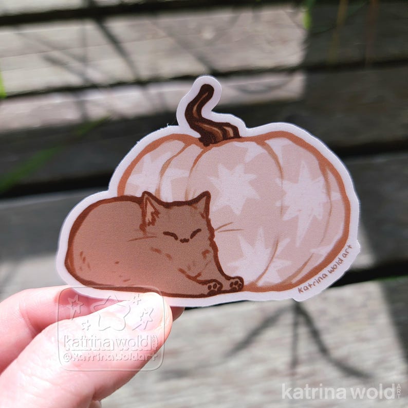 Halloween Pumpkin Kitty Vinyl Sticker | Waterproof, Uv-resistant, Die ...