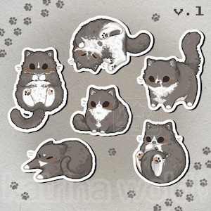 Tiny Cat Vinyl Sticker – Tuxedo Grey v1 | Waterproof | UV-Resistant | Die Cut | Cute Stickers | Chibi Cats | Cat Breed Stickers