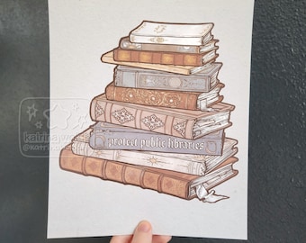 Protect Public Libraries Book Stack Giclée Fine Art Print | Bookish | Vintage Books | Library Prints