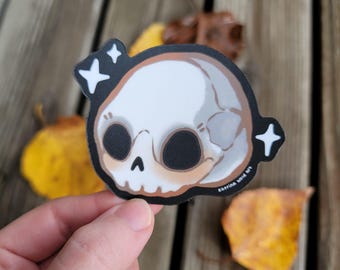 Chibi Skull Vinyl Sticker | Waterproof, UV-Resistant | Cutesy Halloween | Witchy Stickers | Kawaii Goth | Fall | Autumn