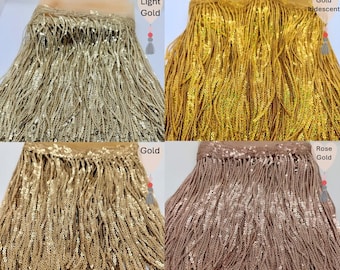 Sequin Tassel Fringe Trim with Mesh Tulle 20cm Drop x 1 Metre *VARIOUS COLOURS*