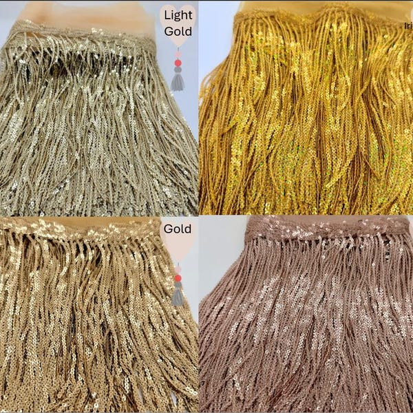 スパンコールタッセルフリンジトリム（メッシュチュール付き）長さ20cm×長さ1メートル *各種カラー*