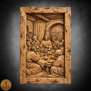 The Last Supper No4 Bas Relief | 3D Wood Carving STL CNC Router Files | Laser Engraving Grayscale PNG File