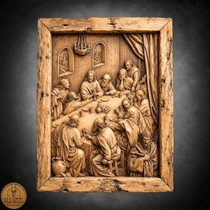 The Last Supper No5 Relief | 3D Wood Carving STL CNC Router Files | Laser Engraving Grayscale PNG File