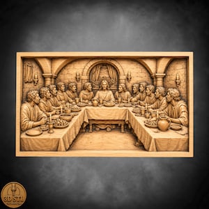 The Last Supper Simple Frame Bas Relief | 3D Wood Carving STL CNC Router Files | Laser Engraving Grayscale PNG File