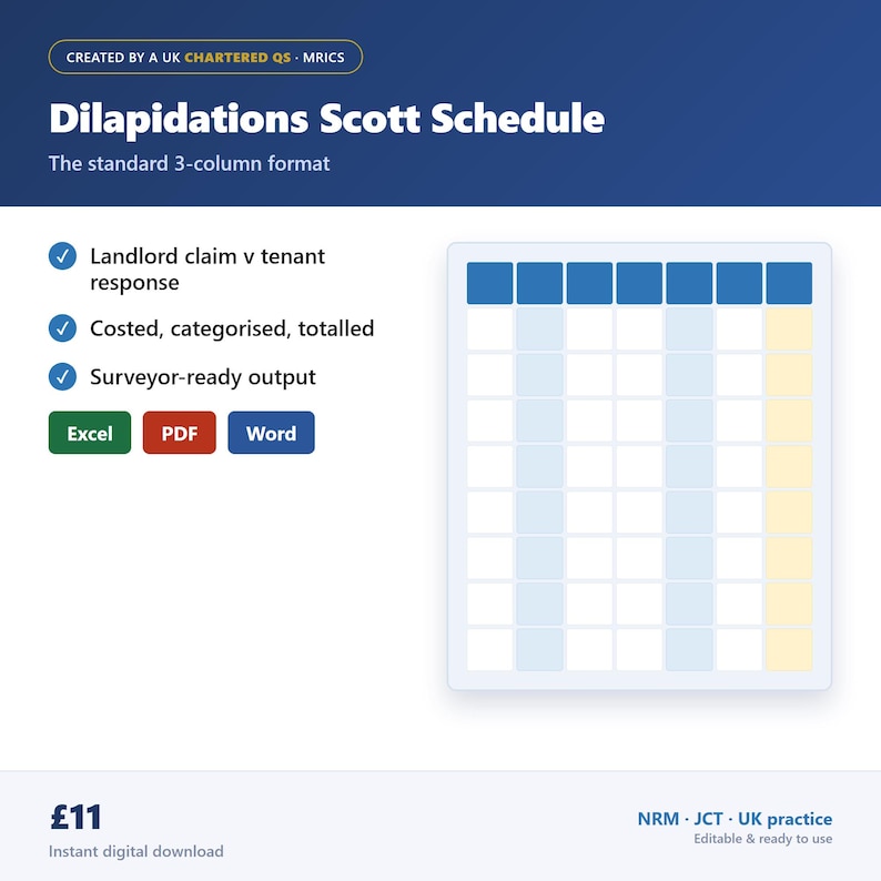Scott Schedule Template | Excel, Word, PDF | End of Lease Dilapidations ...