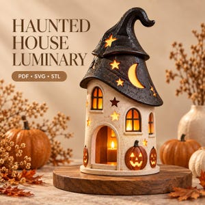 Haunted House Luminary Pottery Template PDF | Halloween Ceramic Lantern | Slab Building Pattern | Instant Download