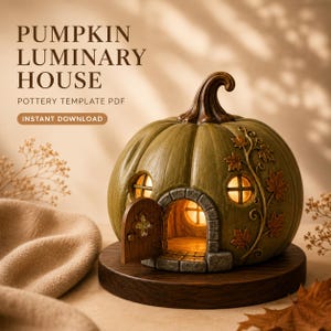 Pumpkin Pottery Template | Pumpkin Cottage Clay Pattern | Slab Building Ceramic House | PDF SVG STL 3D Model | Digital Download