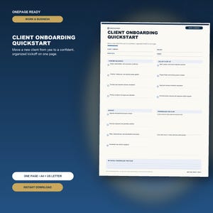 Client Onboarding Checklist Printable | Freelancer and Virtual Assistant Workflow | One Page Small Business PDF