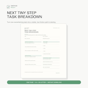 ADHD Task Breakdown Printable | Next Tiny Step Executive Function Worksheet | One Page Focus PDF