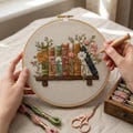 Book Lover Embroidery Kit for Beginner, Floral Bookshelf Decor, DIY Needlecraft Gift for Readers