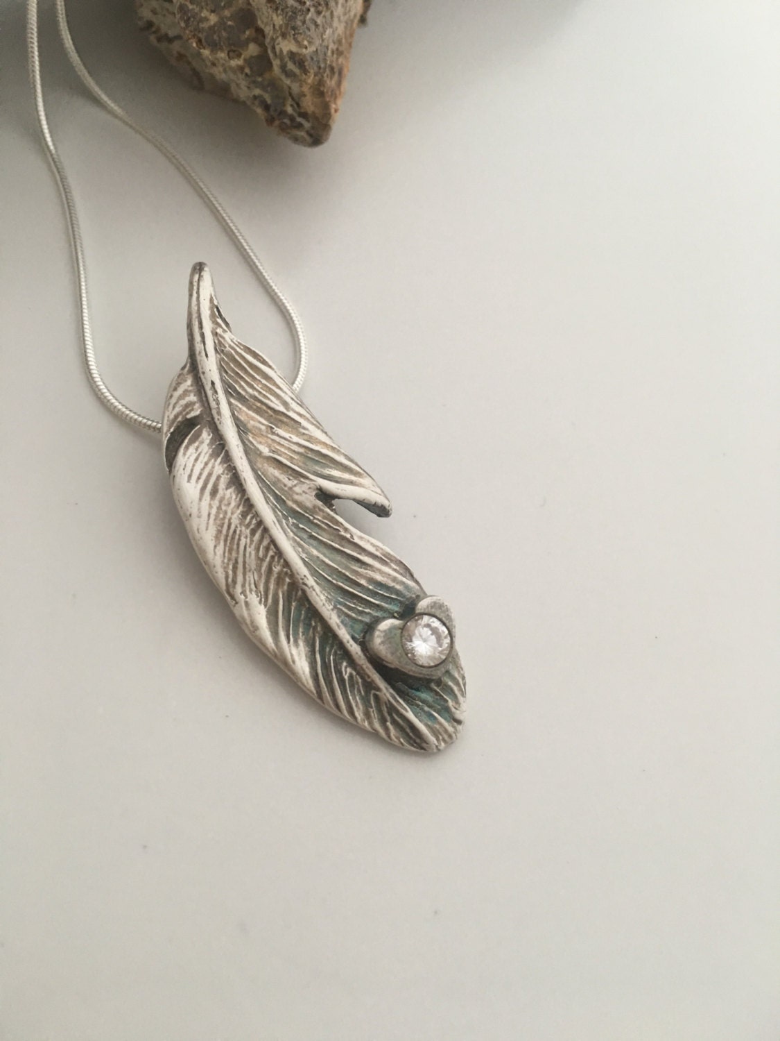Silver Angel Feather Necklace with Crystal Heart Setting | Etsy