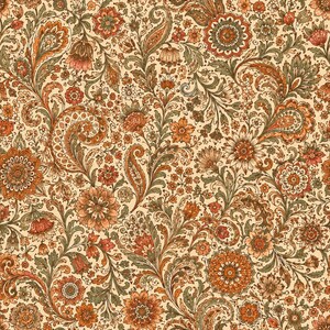 Terracotta Folk Paisley Seamless Pattern, Vintage Botanical Digital Paper (300 DPI)
