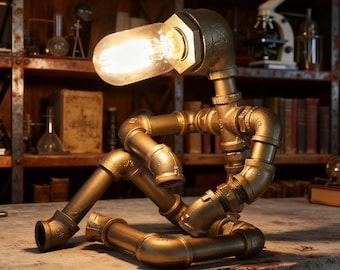 Lampa biurkowa w stylu retro z mechaniczną ramą, oprawa oświetleniowa z rur żeliwnych w stylu steampunk, fajna lampa nocna w stylu industrialnym do sypialni