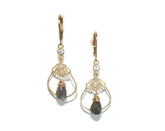 Labradorite Gold Vermeille Exclusive Gingko Lantern Earrings